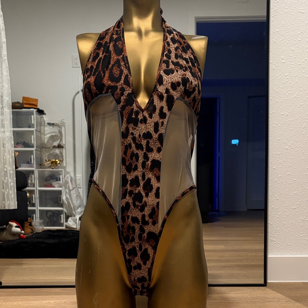 Leopard Print Mesh Bodysuit